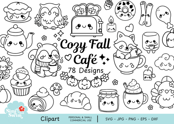 Cozy Fall Cafe Clipart Bundle: Cute Kawaii Designs