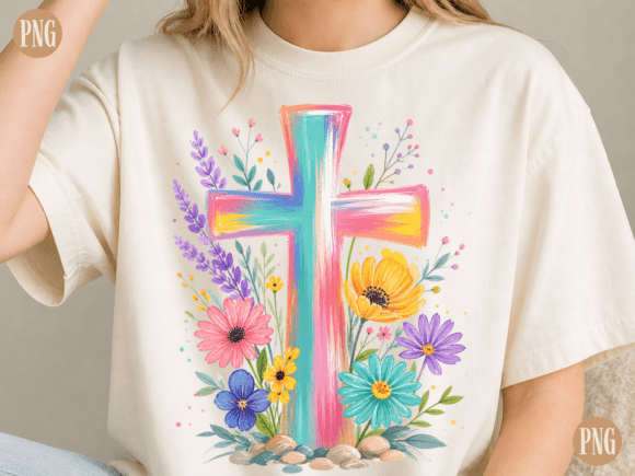 Floral Christian Cross PNG | Watercolor Faith Design