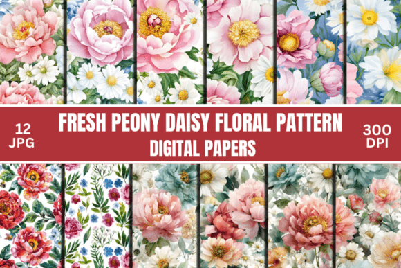 Fresh Peony Daisy Floral Digital Pattern: A Design Asset for Every Occasion