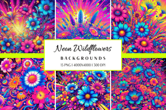 Neon Wildflowers Psychedelic Pop Style: A Creative Design Asset