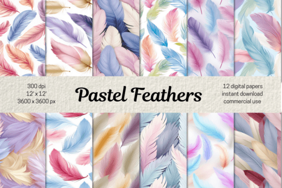 Pastel Feathers Digital Paper Bundle: Soft Textures for Modern Design