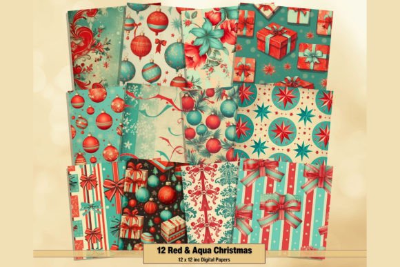 Red & Aqua Christmas Patterns: A Retro Festive Design Toolkit