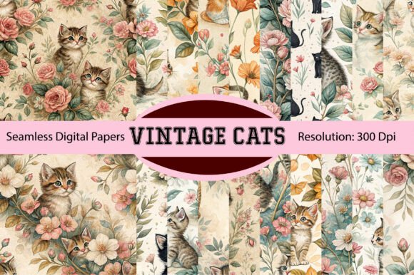 Timeless Feline Charm: Using Vintage Cats Seamless Digital Paper