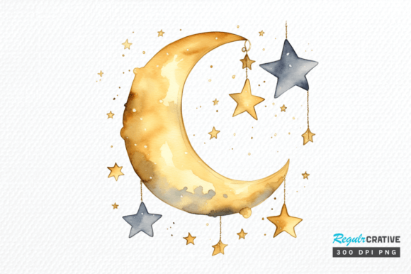Watercolor Moon and Stars Clipart PNG: Elevate Your Creative Projects
